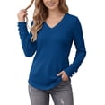 thumbnail image 1 of Horkkom V Neck T Shirts for Women Casual Solid Color Long Sleeve Shirts Plaid Versatile Pullover Shirts, S-3XL, 1 of 7