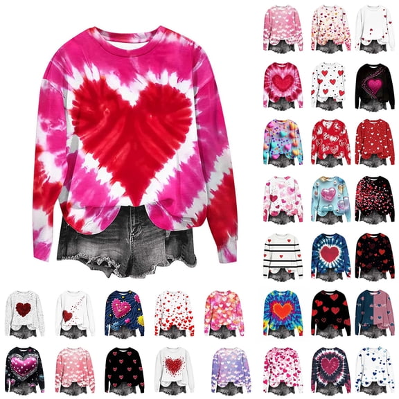 Horkkom Valentines Day Sweaters for Women Long Sleeve Heart Sweatshirts Pullover Crewneck Sweatshirts M, Gifts for Women