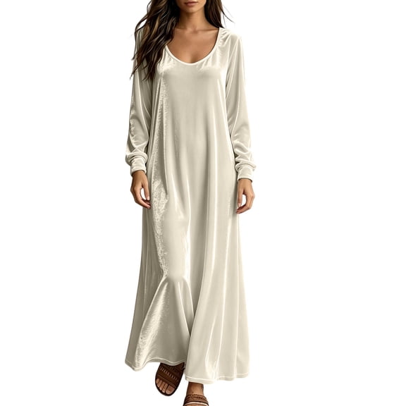 Horkkom Velvet Dress for Women Long Sleeve V Neck Maxi Dresses Elegant Evening Cocktail Dresses M, Gifts for Women