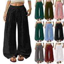 Horkkom Wide Leg Sweatpants Women Elastic Waist Drawstring Sweat Pants Casual Loose Sweatpant with Pockets L, Gifts for Women