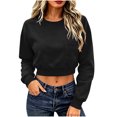 thumbnail image 1 of Horkkom Womens Crewneck Sweatshirt Long Sleeve Solid Color Cropped Sweatshirts Casual Loose Pullover Sweatshirts with Pockets, S-2XL, 1 of 8