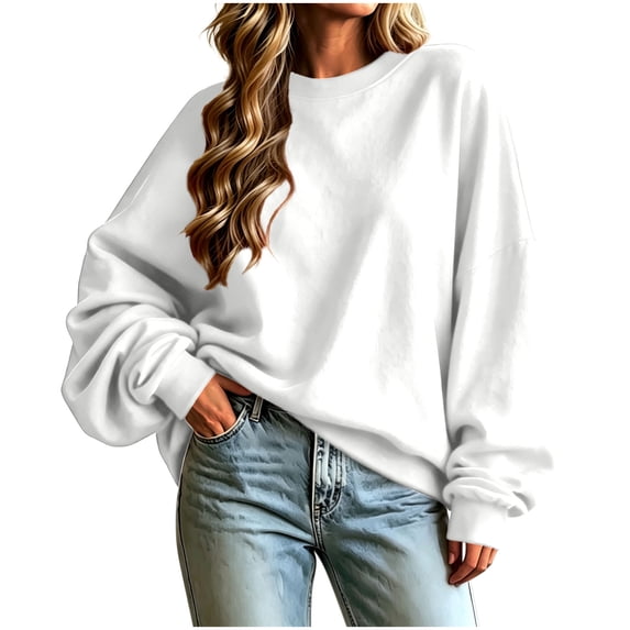 Horkkom Womens Crewneck Sweatshirt Long Sleeve Solid Color Pullover Sweatshirts Cozy Comfy Casual Tops, S-2XL
