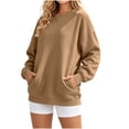 thumbnail image 1 of Horkkom Womens Crewneck Sweatshirt Solid Color Long Sleeve Casual Tops Pleated Soft Pullover Sweatshirts with Pockets, S-2XL, 1 of 8