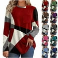 thumbnail image 1 of Horkkom Womens Fall Tops Long Sleeve Crew Neck Color Block Tops Casual Comfy Pullover Tunic Tops, Gifts for Women L, 1 of 7
