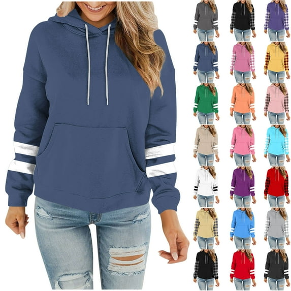 Horkkom Womens Hoodies Pullover Color Block Sweatshirts Fall Winter Casual Fleece Hoodie with Pocket Drawstring XXL, Gifts for Women