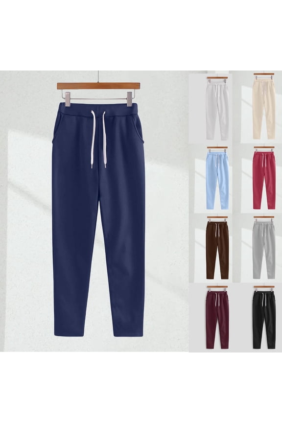 Womens Joggers with Pockets Solid Color Elastic Waist Drawstring Joggers Casual Fleece Athletic Sweatpants Waist: 76cm/29.92'', Gifts for Women