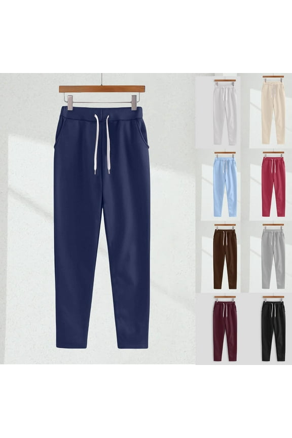 Womens Joggers with Pockets Solid Color Elastic Waist Drawstring Joggers Casual Fleece Athletic Sweatpants Waist: 80cm/31.50'', Gifts for Women