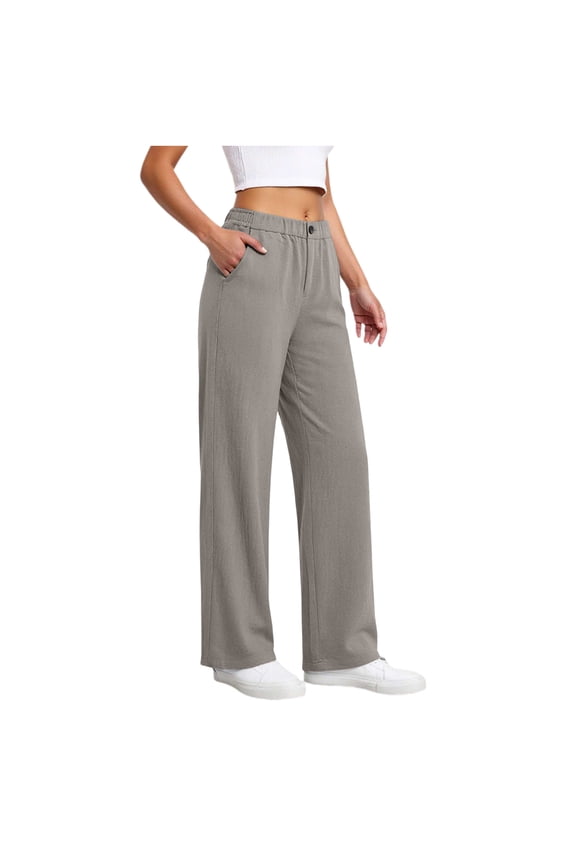 Womens Linen Pants Button Up High Waisted Linen Pants Business Casual Summer Pants, S-2XL