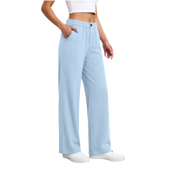 Horkkom Womens Linen Pants Button Up High Waisted Linen Pants Business Casual Summer Pants, S-2XL