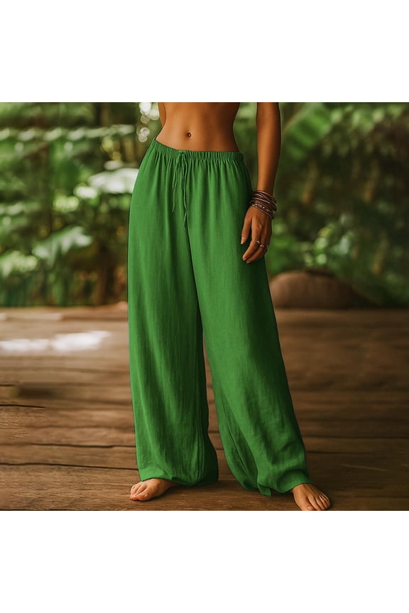 Womens Linen Pants Elastic Waist Drawstring Casual Pants Summer Work Comfy Pants, S-3XL