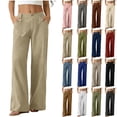 thumbnail image 1 of Horkkom Womens Linen Pants Solid Color Zip Button Dress Pants Casual Loose Work Pants with Pockets XL, 1 of 8