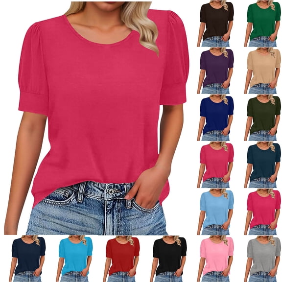 Horkkom Womens Summer Tops Crew Neck Solid Color Short Sleeve Shirts Loose Casual T Shirts M
