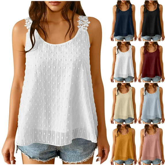 Horkkom Womens Tank Tops Summer Sleeveless Lace Tops Casual Loose Solid Color Camisole Tops XXXL