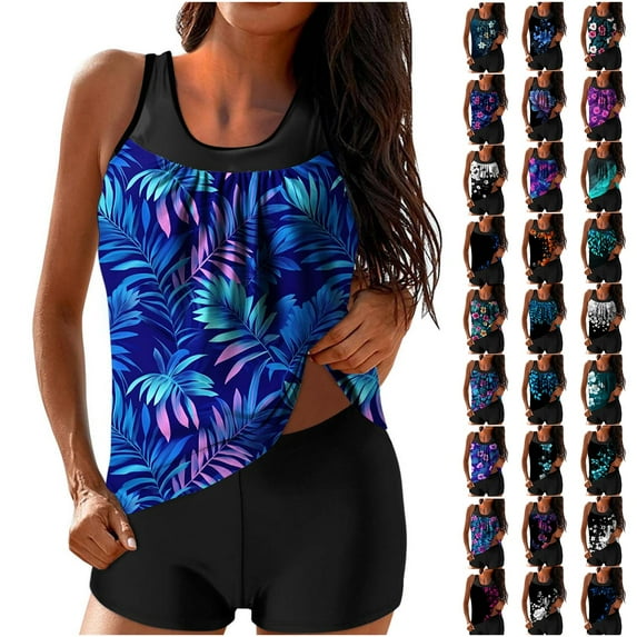 Horkkom Womens Tankini Bathing Suits Two Piece Summer Beach Swimsuits Slim Swim Suits with Shorts, Camisole Tops S