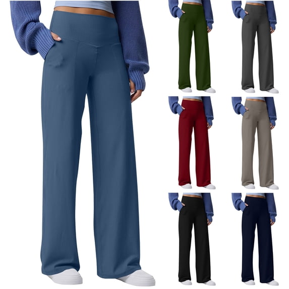 Horkkom Yoga Pants Women Elastic Waist Straight Leg Pants Lightweight Slim Athletic Workout Pants with Pockets XL