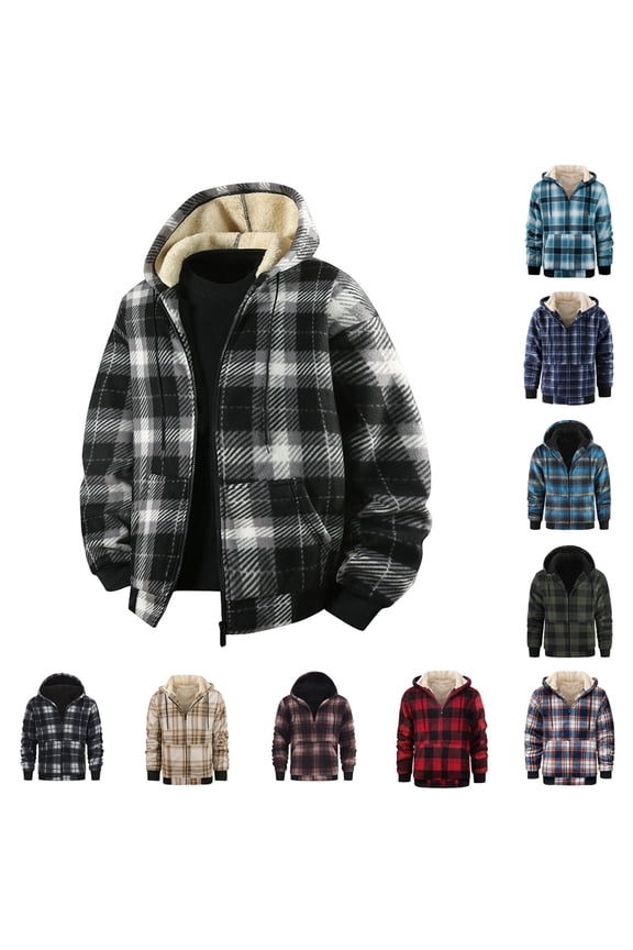 Zip Up Hoodie Men Fleece Warm Flannel Jacket with Pockets Hood Drawstring Casual Soft Jacket XXL