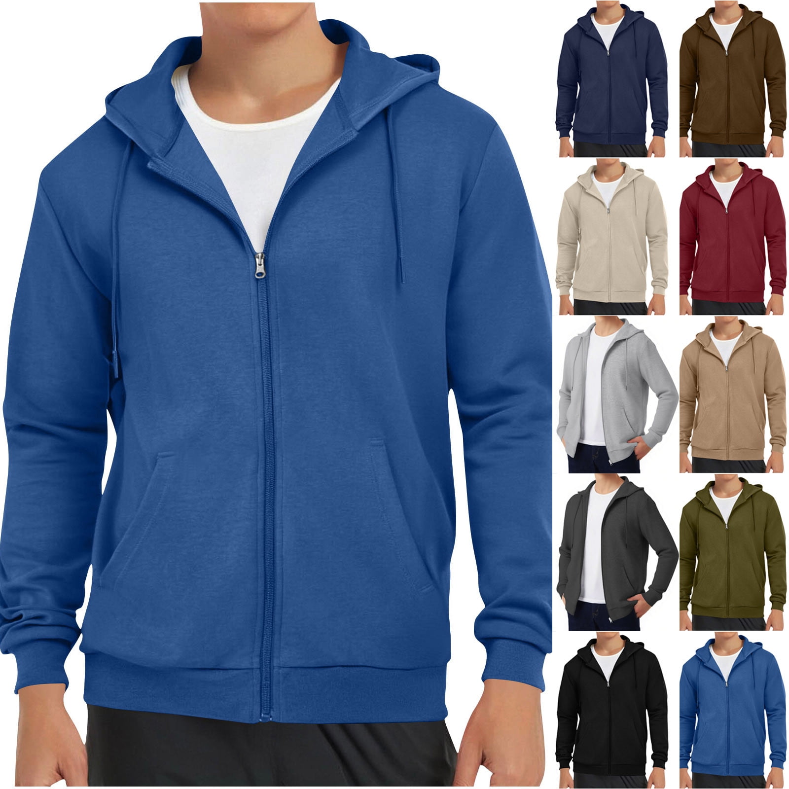 Horkkom Zip Up Hoodie Men Fleece Zipper Sweatshirt with Pockets ...