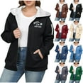 thumbnail image 1 of Horkkom Zip Up Hoodie Women Fleece Fuzzy Plus Size Winter Coats Warm Letter Print Sweatshirts with Pockets XXXL, 1 of 6