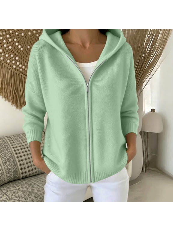 Zip Up Hoodie Women Long Sleeve V Neck Solid Color Sweaters Warm Comfy Jackets Casual, S-3XL