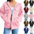 thumbnail image 1 of Horkkom Zip Up Hoodie Women Solid Color Sweatshirts with Pockets Drawstring Casual Loose Fall Outfits XL, 1 of 5
