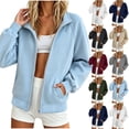 thumbnail image 1 of Horkkom Zip Up Sweatshirt Women Long Sleeve Solid Color Fleece Jacket Casual Spring Fall Winter Jackets with Pockets XL, 1 of 9