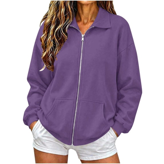 Horkkom Zip Up Sweatshirts for Women Solid Color Lightweight Sweatshirts Casual Basic Jackets with Pockets XXL