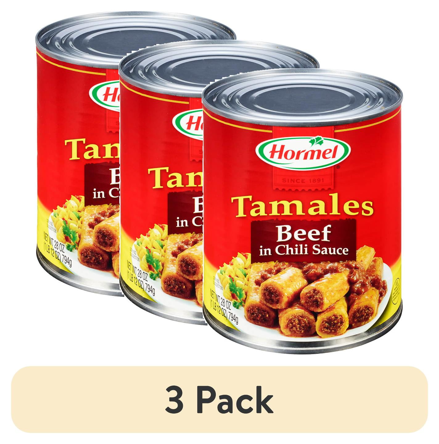 (3 pack) HORMEL Beef Tamales in Chili Sauce, Shelf Stable, 28 oz Steel