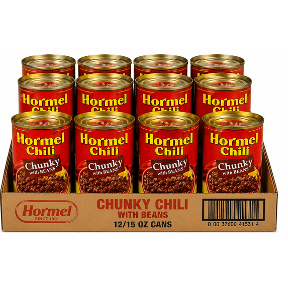 Hormel Chunky Chili With Beans, Hearty Ready to Eat Beef Chili, Protein Packed Canned Meal, 15 oz Cans, Pack of 12