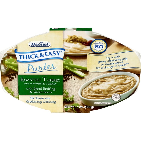 Hormel Health Lab THICK & EASY Purees Roasted Turkey with Bread Stuffing & Green Beans, 7 oz (Pack of 2)