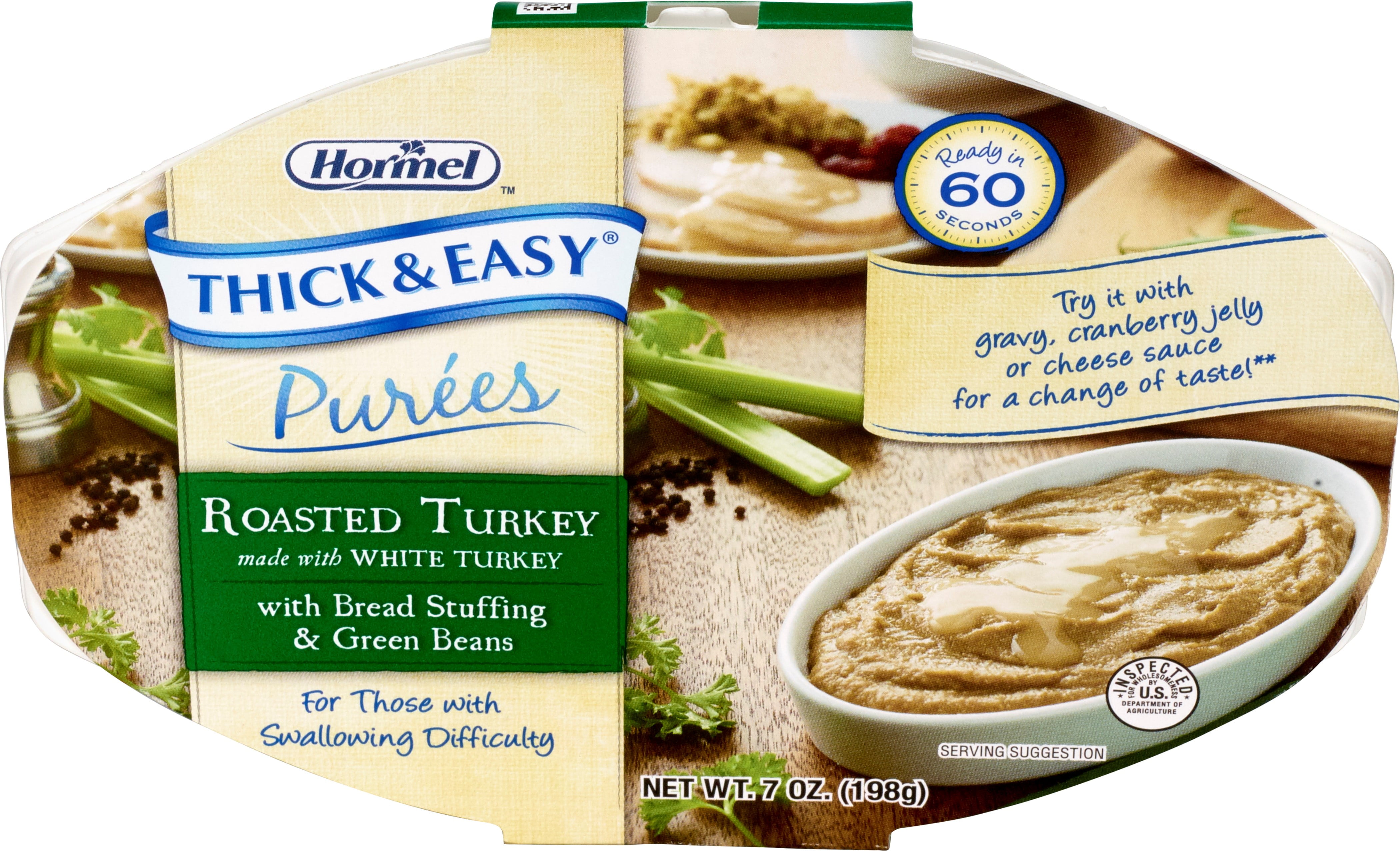 Hormel Health Lab THICK & EASYï¿½ Purees Roasted Turkey with Bread Stuffing & Green Beans, 7 oz (Pack of 4)