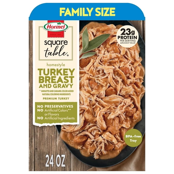 HORMEL SQUARE TABLE Roast Turkey Breast and Gravy, Family Size Refrigerated Entree, 24 oz Plastic Tray