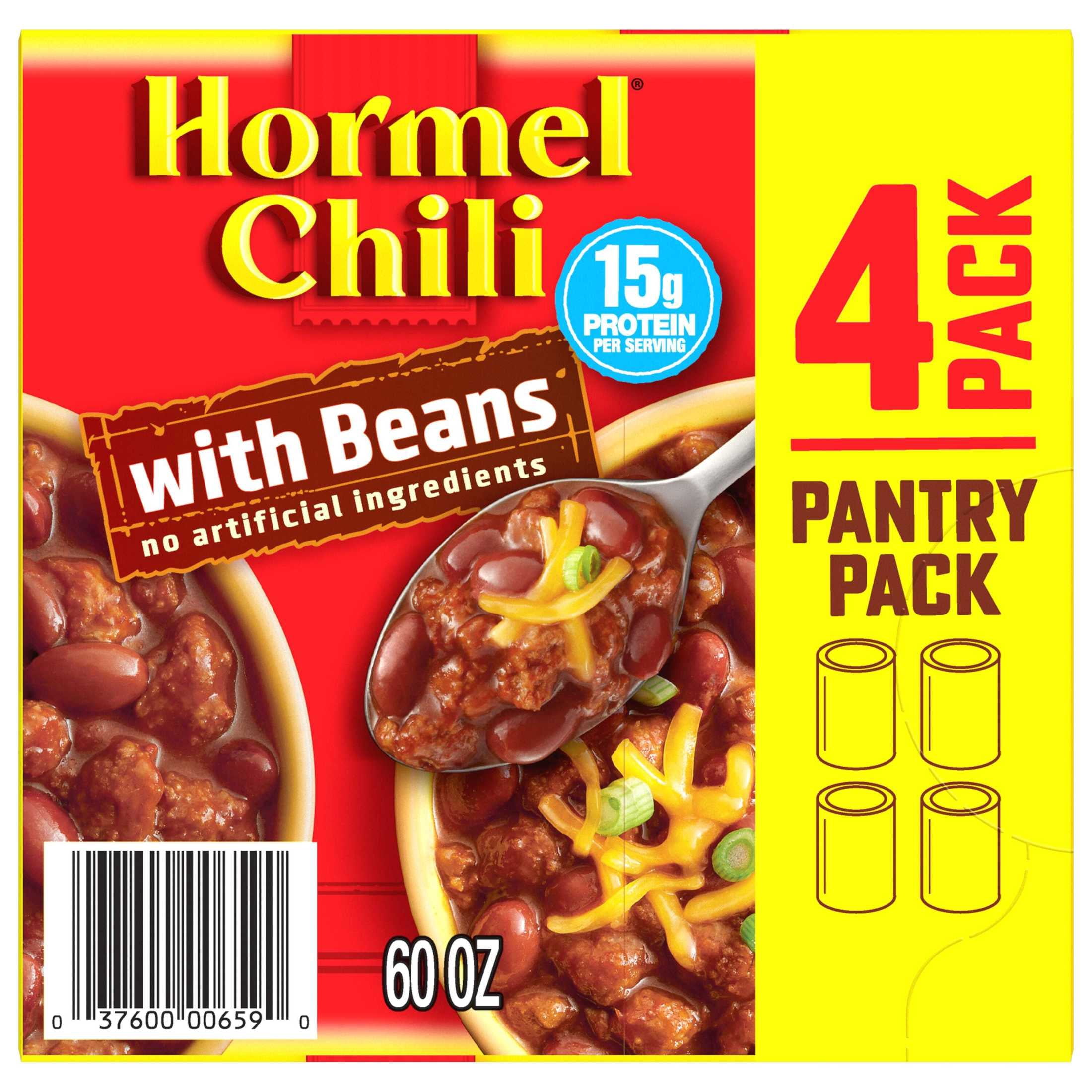HORMEL Chili with Beans Canned Chili, Shelf-Stable, 15 oz  Can (4 Pack)