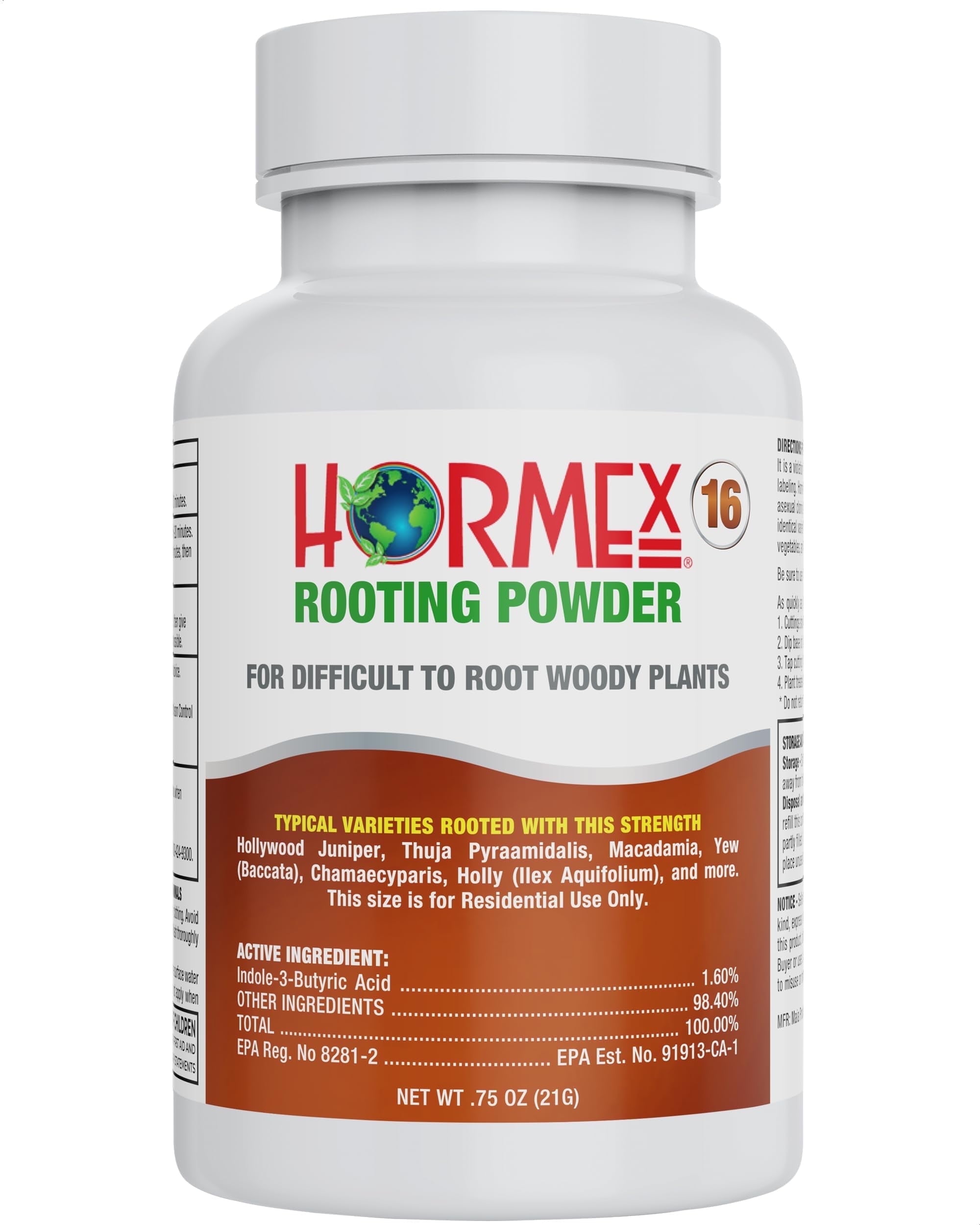 Hormex Rooting Hormone Powder #16 (1.60% IBA) for Difficult Hardwood Plants & Trees - Maximum Strength Root Stimulator for Woody Cuttings, Cloning, & Propagation