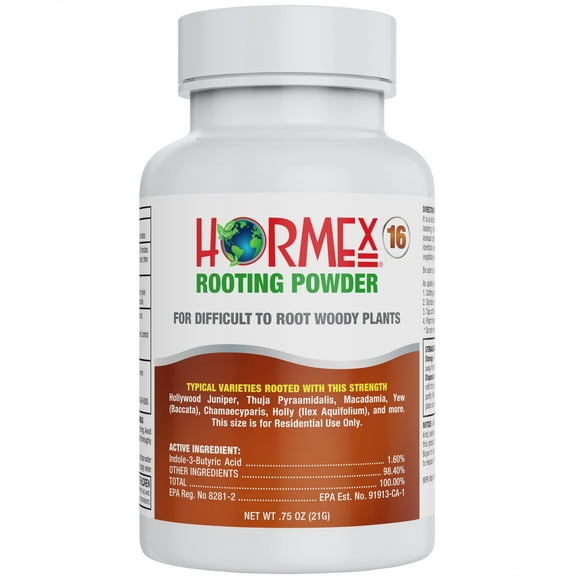 Hormex Rooting Hormone Powder #16 (1.60% IBA) for Difficult Hardwood Plants & Trees - Maximum Strength Root Stimulator for Woody Cuttings, Cloning, & Propagation