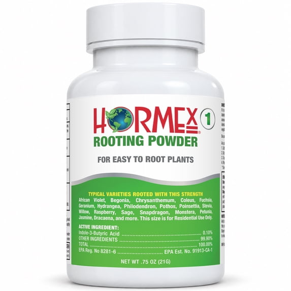 Hormex Rooting Hormone Powder #1 (0.10% IBA) for Delicate Houseplants, Succulents & Herbs - Gentle Root Stimulator for Softwood Plant Cuttings, Cloning, & Propagation