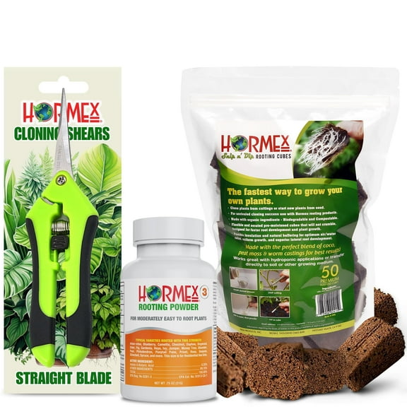 Hormex Rooting Powder #3, Pruning Shears & Cubes Combo – Hydroponic Grow Kit for Softwood Cuttings