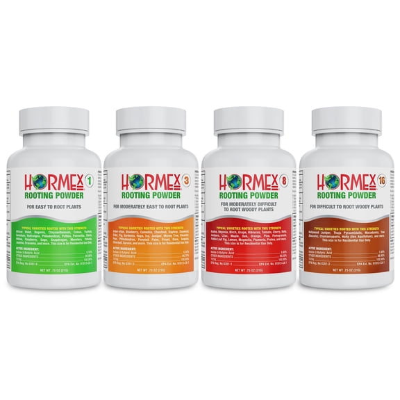 Hormex Rooting Powder Combo #1, 3, 8, 16 (0.10-1.6 IBA) for Delicate & Common Houseplants to Hardwood - Root Powder, Root Stimulator for Plants, Rooting Hormone for Cuttings, Cloning, & Propagation