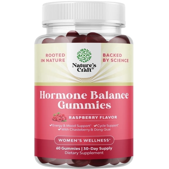 Nature's Craft Hormone Balance Gummies, PMS Support Supplement for Women, Raspberry, 60 Chews