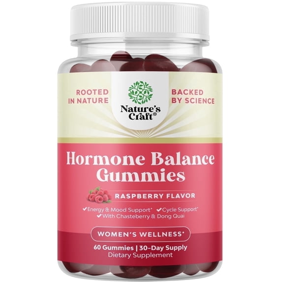 Nature's Craft Hormone Balance Gummies, PMS Support Supplement for Women, Raspberry, 60 Chews