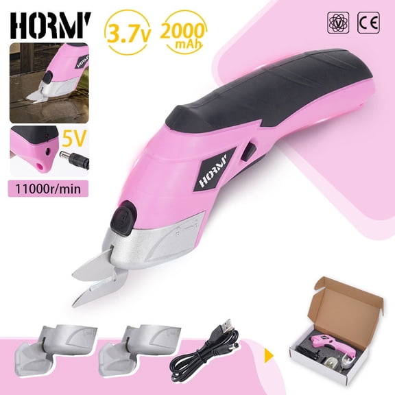 Hormy Cordless Electric Scissors Cardboard Cutter with 2 Blades, Shears Cutting Tool for Fabric Electric Box Cutter Leather Felt with Charger, Pink