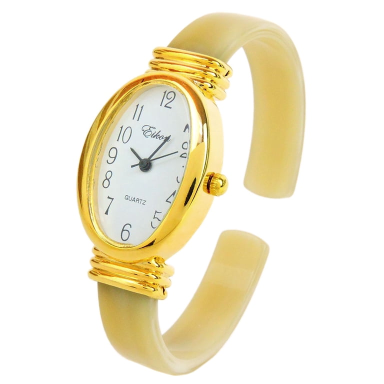 Horn Ivory Acrylic Band Gold Oval Case Women display picture 1