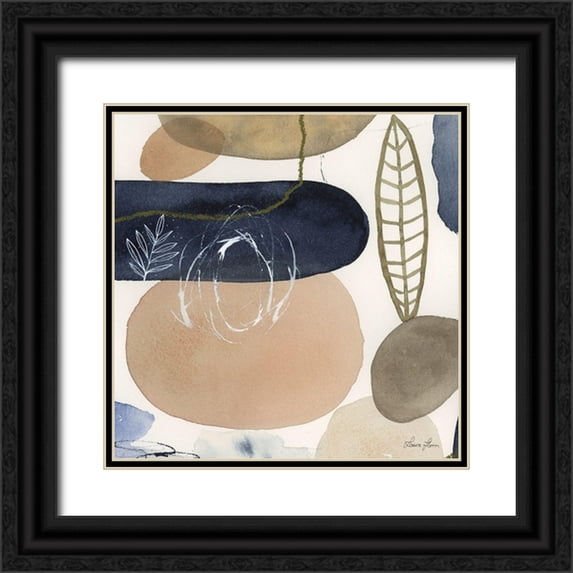 Horn, Laura 12x12 Black Ornate Wood Framed with Double Matting Museum Art Print Titled - Leaves and Stones III