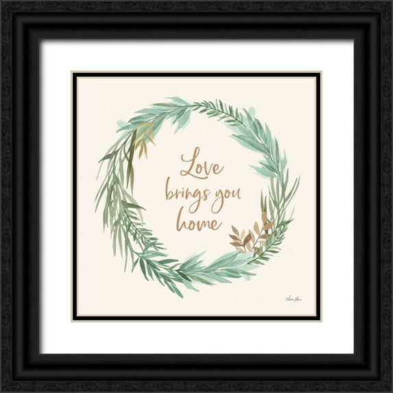 Horn, Laura 15x15 Black Ornate Wood Framed with Double Matting Museum Art Print Titled - Leaf and Stem Wreath II