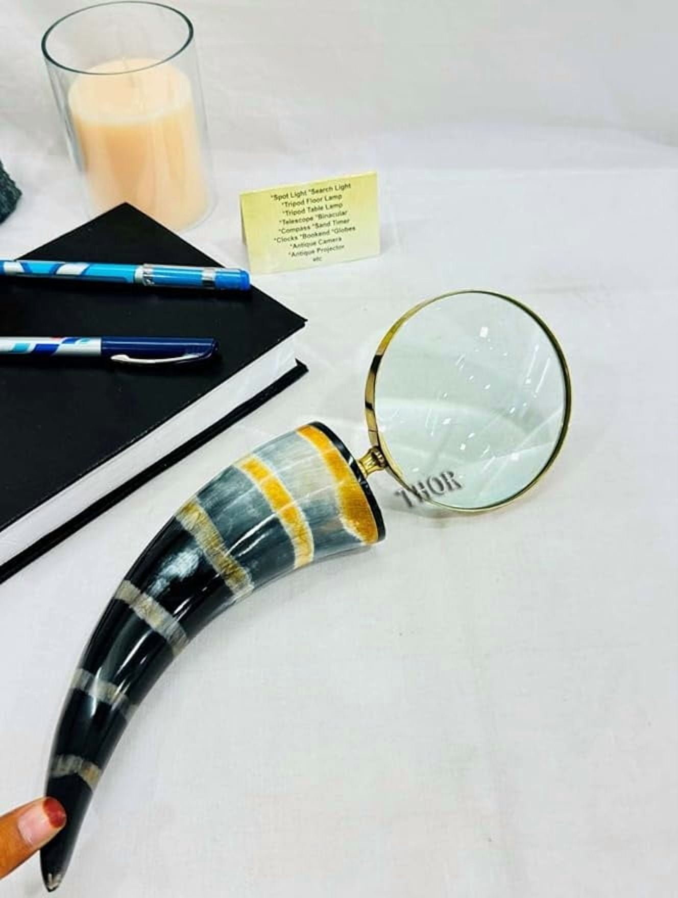 Horn Magnifying Glass - Brass Unique Vikings Look for Reading, Collectibles, and Decor