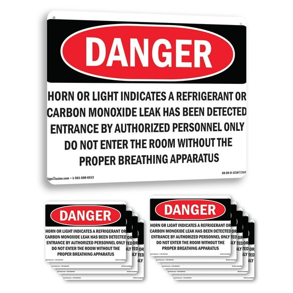 Horn Or Light Indicates A Refrigerant Or OSHA Danger Aluminum Sign 10 Inch x 7 Inch - 10 Pack