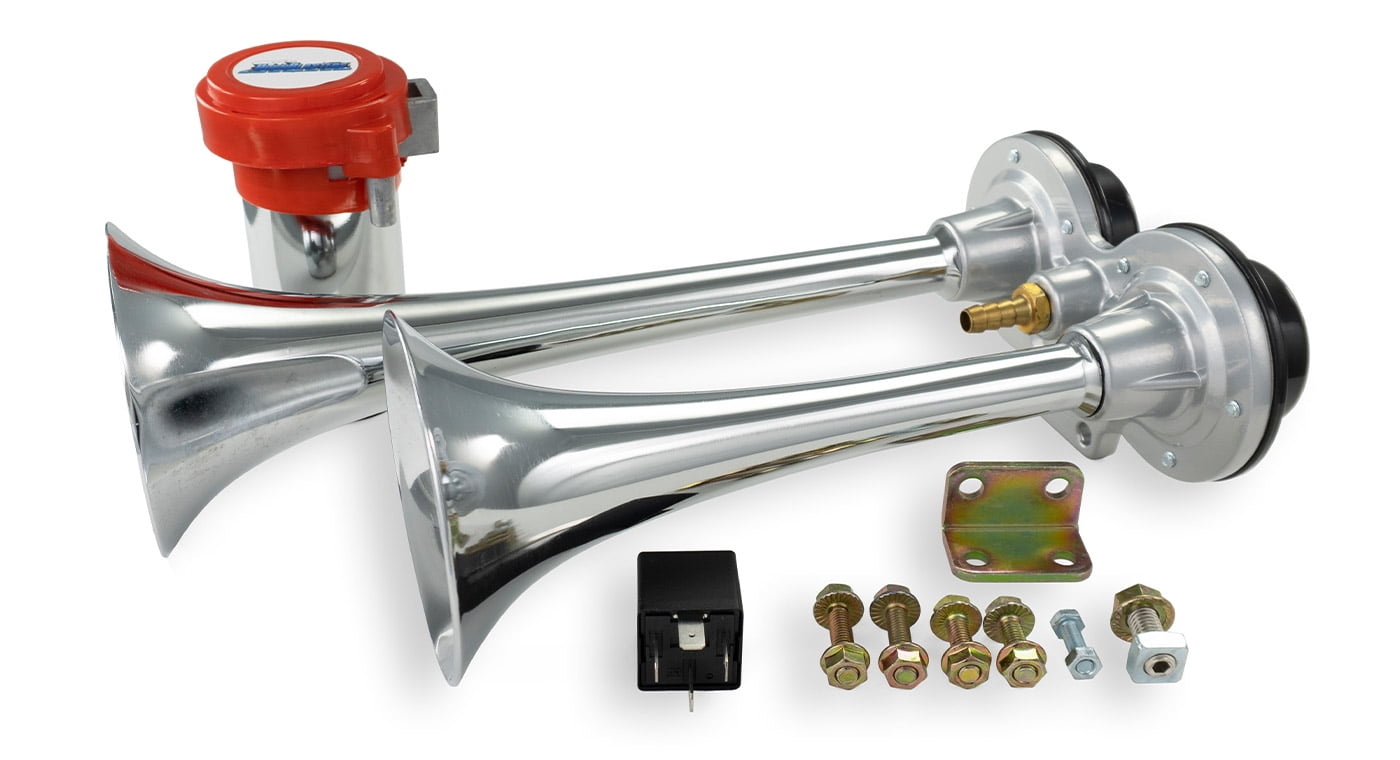 Compressed air melody fanfare horn 12V, la Cucaracha, chrome and compressor  : : Automotive
