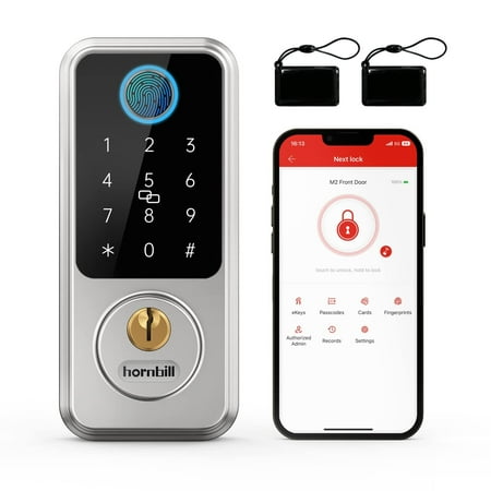 Hornbill Smart Deadbolt Door Locks, Smart Lock Keyless Entry Door Lock for Front Door with Fingerprint, Bluetooth Electronic Door Lock, Biometric Keypad Door Lock, Auto Lock Works with App