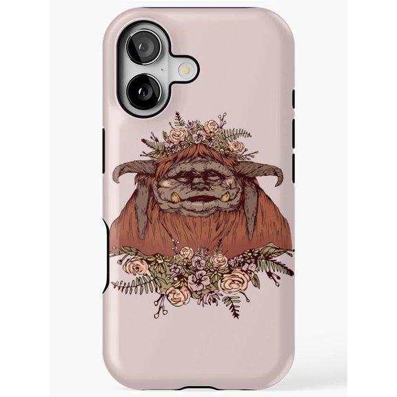 Horned Creature with Floral Crown Tough iPhone Case, Polycarbonate Shell with Shock-Absorbing TPU Liner