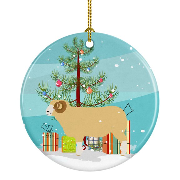 Horned Dorset Sheep Christmas Ceramic Ornament
