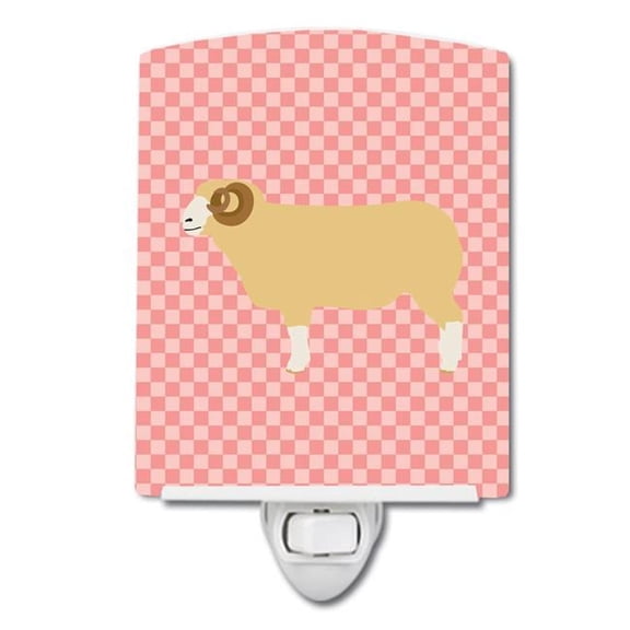 Horned Dorset Sheep Pink Check Ceramic Night Light